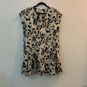 Leopard Print linen size Large Peplum skirt Dress